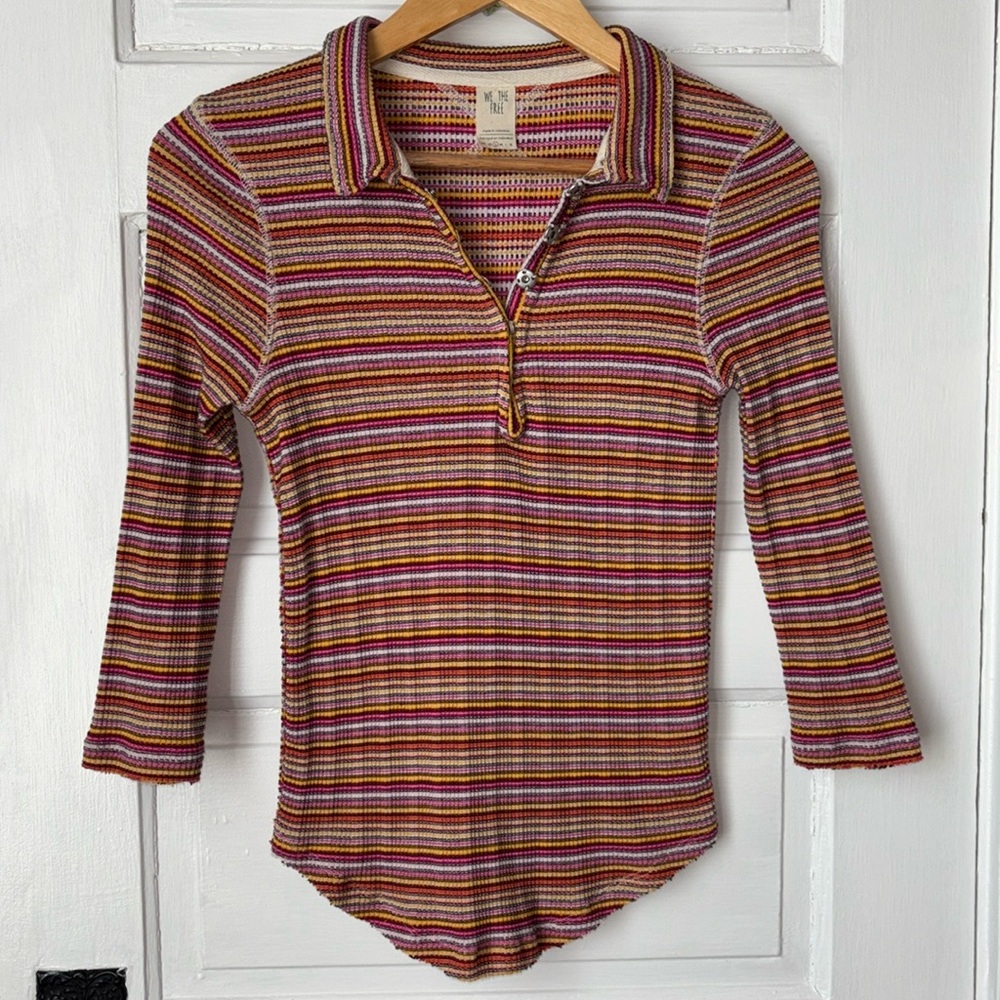 WE THE FREE RETRO STRIPED FITTED POLO TOP